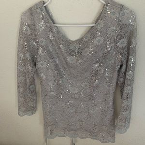 Onyx nite sequins long sleeve silver top